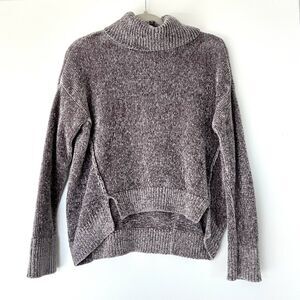 EUC Aqua Women’s Small Sweater Turtleneck Knit Ribbed‎ Hem Brown Gray Pullover